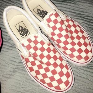Red checkered board slip on vans